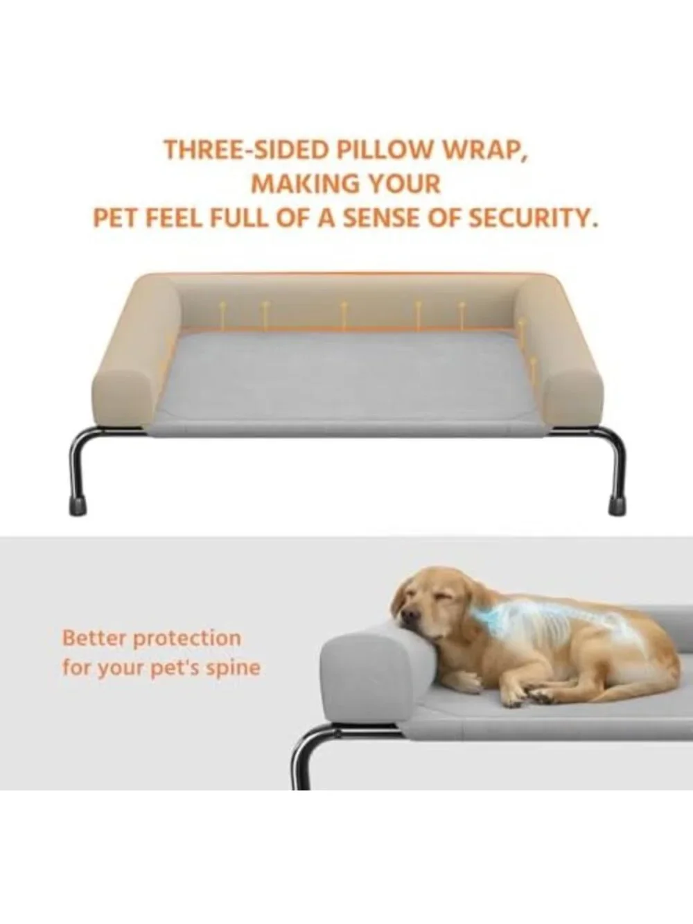 Elevated Grey Dog Bed for Large Dogs with Bolsters - Comfortable & Stylish